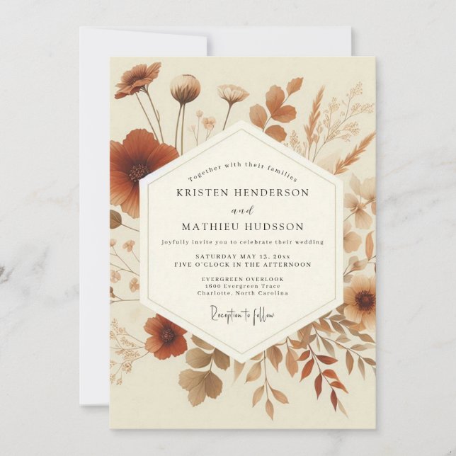 Terrakotta-Boho-Wiese Hochzeit Einladung (Vorderseite)