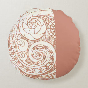 Terrakotta-Botanik-Swirle Rundes Kissen