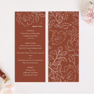 Terrakotta-Brandorange-Boho-Skizzierte Blumen Menükarte