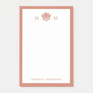 Terrakotta-Braun-Lotus-Monogramm Post-it Klebezettel