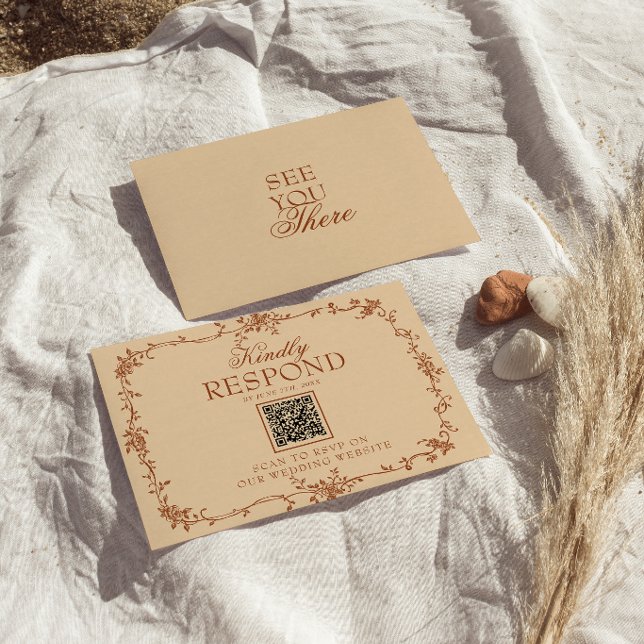Terrakotta-Braunorange-Blumen-QR-Code-Hochzeit RSVP Karte (Von Creator hochgeladen)