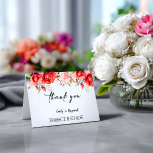 Terrakotta-Burgunder-Rot-Hochzeit mit floralen Mot Dankeskarte