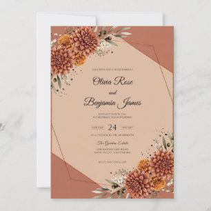 Terrakotta-Chrysantheme-Herbst-Eukalyptus-Hochzeit Einladung
