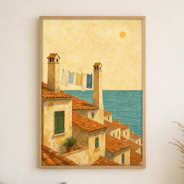 Terrakotta-Dächer bis zum Meer Aquarell Poster