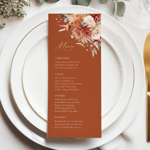 Terrakotta-Dahlie-Rosen-Blumen-Hochzeitsmenü elega Menükarte