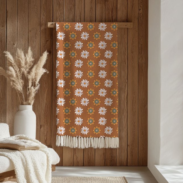 Terrakotta-Decke Groovy 70er Blumen Design Fleecedecke (Terracotta Blanket Groovy 70s Flower Design)