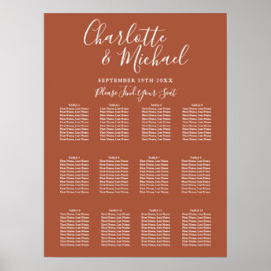 Terrakotta-Elegant-Signatur-Hochzeitssitzplan Poster