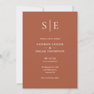 Terrakotta Elegante Moderne Monogramm-Hochzeit Einladung
