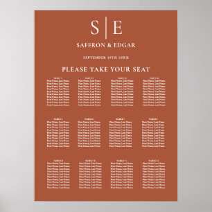 Terrakotta-Elegantes-Monogramm-Hochzeits-Sitzplan Poster