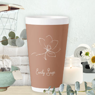 Terrakotta Elfenbein Blumen Line Art Minimalist Ze Milchtasse