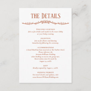 Terrakotta-Empfangs-Informationen Hochzeit Details Begleitkarte