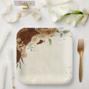 Terrakotta-Erdfarbene Blumige Hochzeit Pappteller