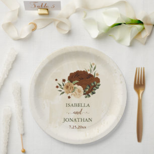 Terrakotta-Erdfarbene Blumige Hochzeit Pappteller