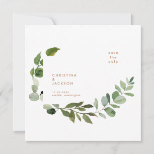 Terrakotta-Eukalyptus-Hochzeit Quadrat Vormerkung Save The Date