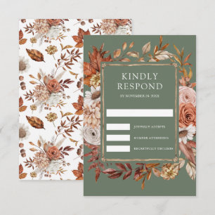 Terrakotta Florale Sage Grün Hochzeit RSVP Karte