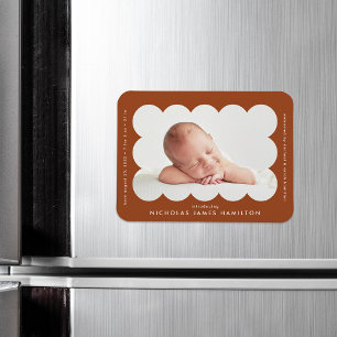 Terrakotta-Geburtsanzeige im modernen Stil mit Mus Magnet