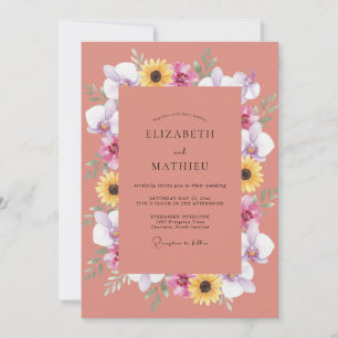 Terrakotta-Gelb-Sonnenblumen-Eukalyptus-Hochzeit Einladung