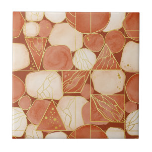 Terrakotta Geometrisch - Gold Linien Kunst Mosaik Fliese
