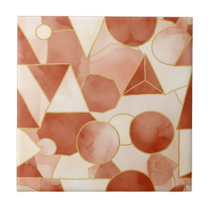 Terrakotta Geometrisch - Gold Linien Kunst Mosaik  Fliese