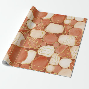 Terrakotta Geometrisch - Gold Linien Kunst Mosaik  Geschenkpapier