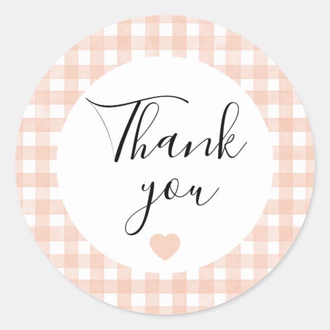 Terrakotta Gingham Danke Favor-Sticker Runder Aufkleber (Vorderseite)