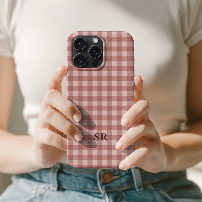 Terrakotta-Gingham-Monogramm-Mama-Oma-Initiale iPhone Hülle (best friend gifts, gift for coworker, daughter birthday gift, wife appreciation gift, wedding gift)