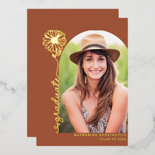 Terrakotta Gold Handgeschriebene Foto-Abschlussfei Folieneinladung