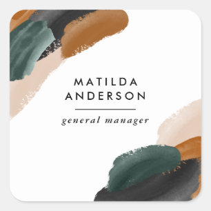 Terrakotta, grün abstrakt gestrichen minimalmodern quadratischer aufkleber