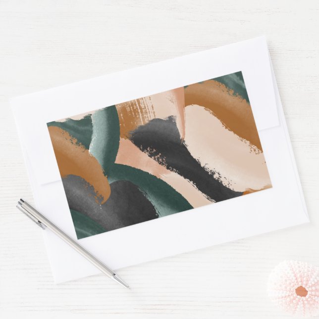 Terrakotta, grün abstrakt gestrichen minimalmodern rechteckiger aufkleber (Umschlag)