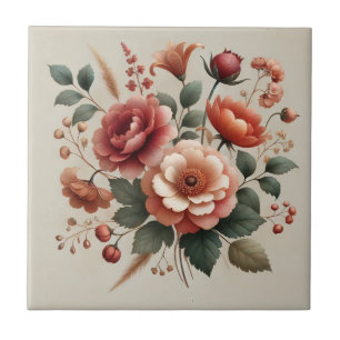 Terrakotta-Grün-Aquarell-Blumen-elegante Dekoratio Fliese