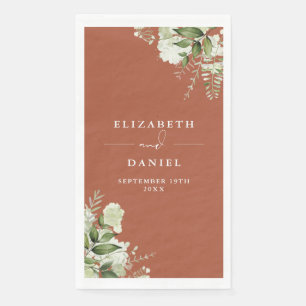 Terrakotta-Grün-Blumen-Elegante Hochzeit Serviette