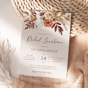 Terrakotta-Herbst-Blumen-Boho-Hochzeits-Luncheon Einladung