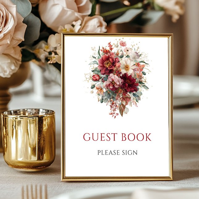 Terrakotta-Herbst-Blumen-Gästebuch 8x10 Schild (Terracotta Autumn Floral Guest Book 8x10 Sign

)