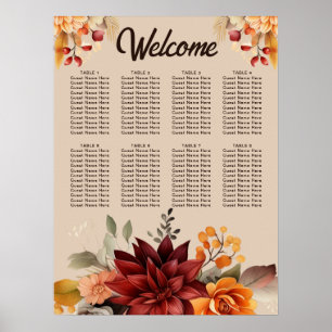 Terrakotta-Herbst-Blumen-Hochzeit-Sitzplan Poster