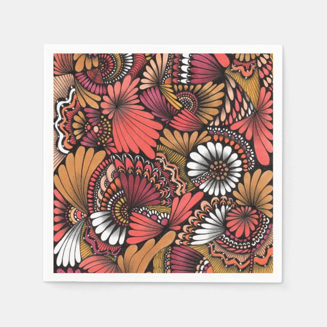 Terrakotta-Herbst-Blumen-Zentangle-Muster-Papier N Serviette (Vorderseite)