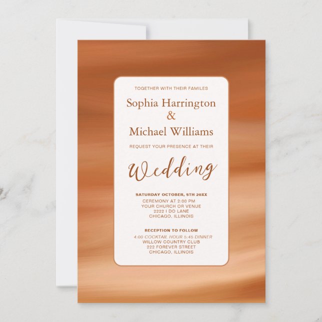 Terrakotta Herbst Hochzeitseinladung QR Code Einladung (Vorderseite)