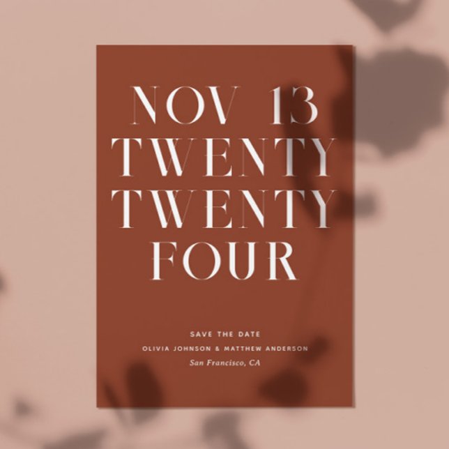 Terrakotta-Herbst-Typografie Minimalistische Hochz Save The Date (Von Creator hochgeladen)
