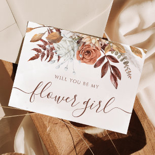 Terrakotta-Herbstlaub-Blumenmädchen-Antrag Einladung