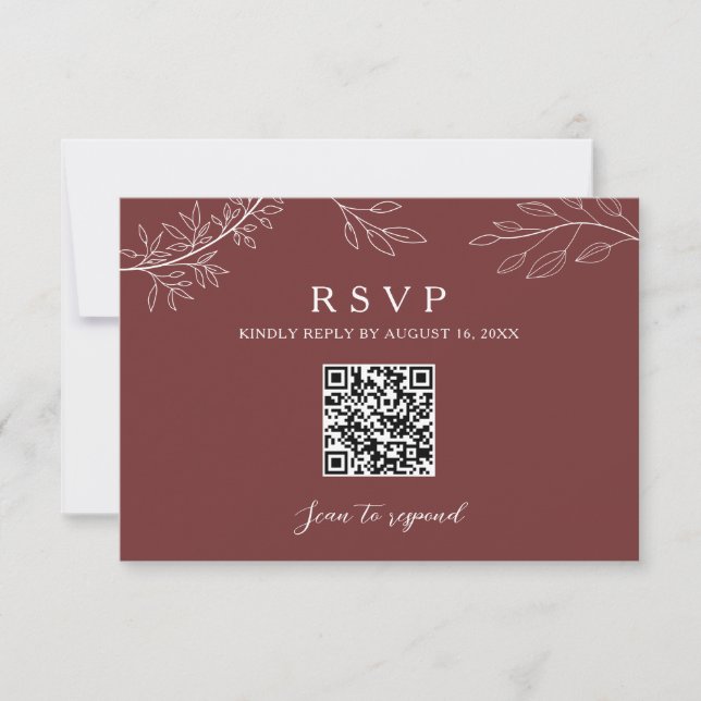 Terrakotta-Hochzeit Botanischer QR-Code Elegant RSVP Karte (Vorderseite)