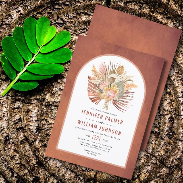 Terrakotta-Hochzeit mit getrockneten Palmen und Pa Einladung (Von Creator hochgeladen)