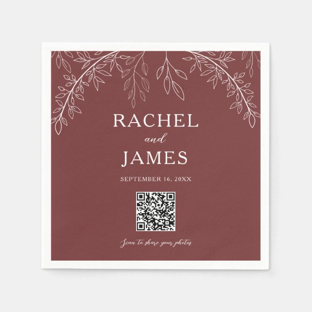 Terrakotta-Hochzeits-Foto-Sharing-QR-Code Minimal Serviette (Vorderseite)