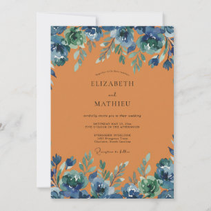 Terrakotta Indigo Wildflower-Hochzeit Einladung