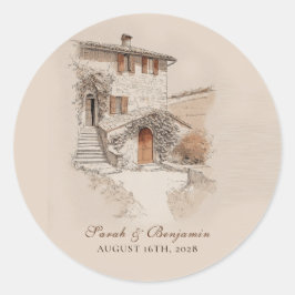 Terrakotta Italienische Villa Skizze Hochzeit Runder Aufkleber