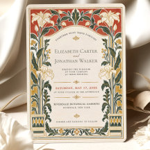 Terrakotta-Jugendstil-Lilien-Hochzeitseinladung