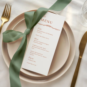 Terrakotta-Krone-Hochzeitsmenü mit Rankender Rosen Menükarte