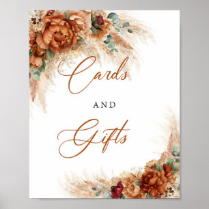Terrakotta-Kupfer-Blumen-Grün Cards und Geschenke Poster