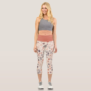 Terrakotta Lila Beige Boho Watercolor Blumen  Capri Leggings