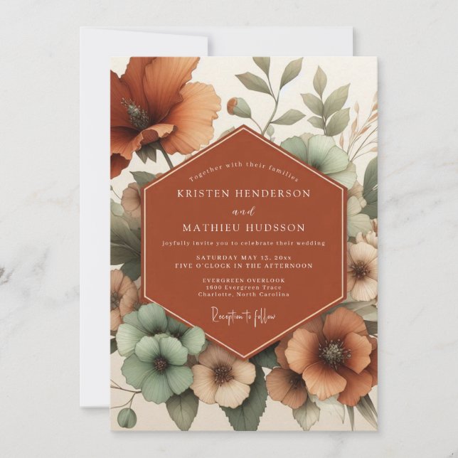 Terrakotta-Malerei-Mohn-Hochzeit Einladung (Vorderseite)