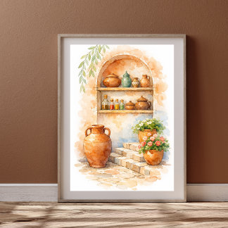 Terrakotta-Marokkanische Küche Wasserfarbe Poster