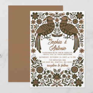 Terrakotta-Mexikanische-Vögel-Otomi-Blumen-Hochzei Einladung
